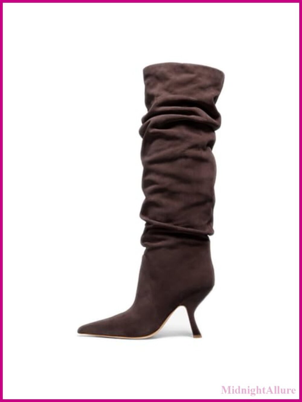 Slouch Knee High Boots Women Kitten Heel Pointed Toe Side Zip Tall PU Leather